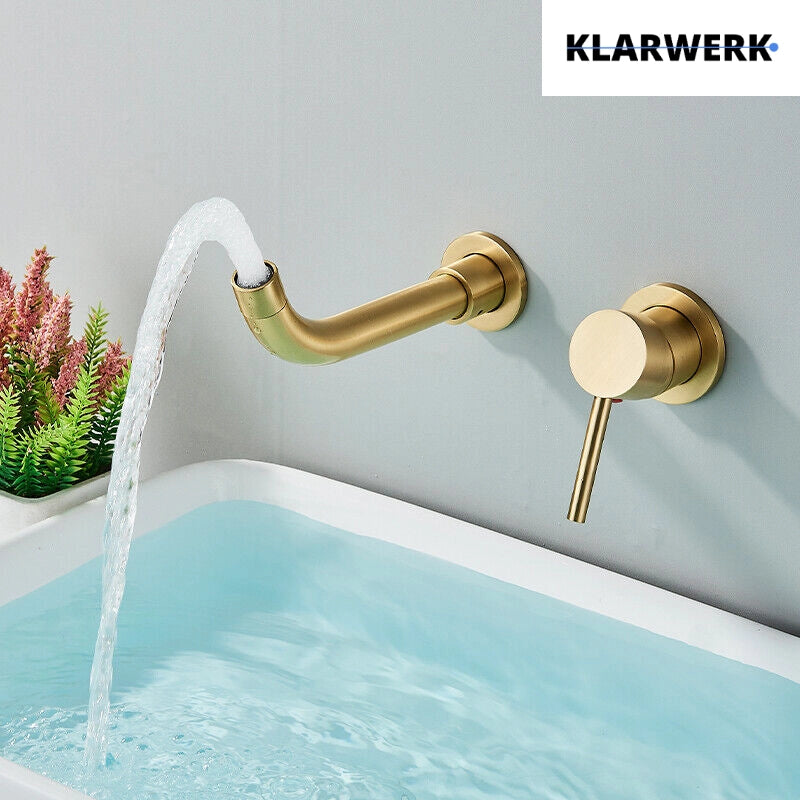 NAVIS |Rubinetto da bagno montaggio a parete in 2 parti oro spazzolato semplice in acciaio inox a parete per bagno|Miscelatore  gastronomico per hotel