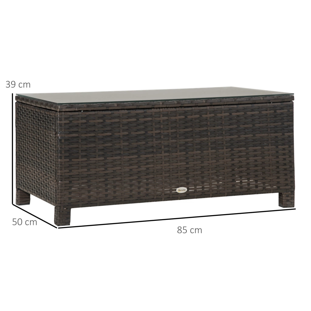 Tavolino da Giardino in Rattan e Vetro Temperato ¨C Zephmum ¨C Marrone 85x50x39 cm
