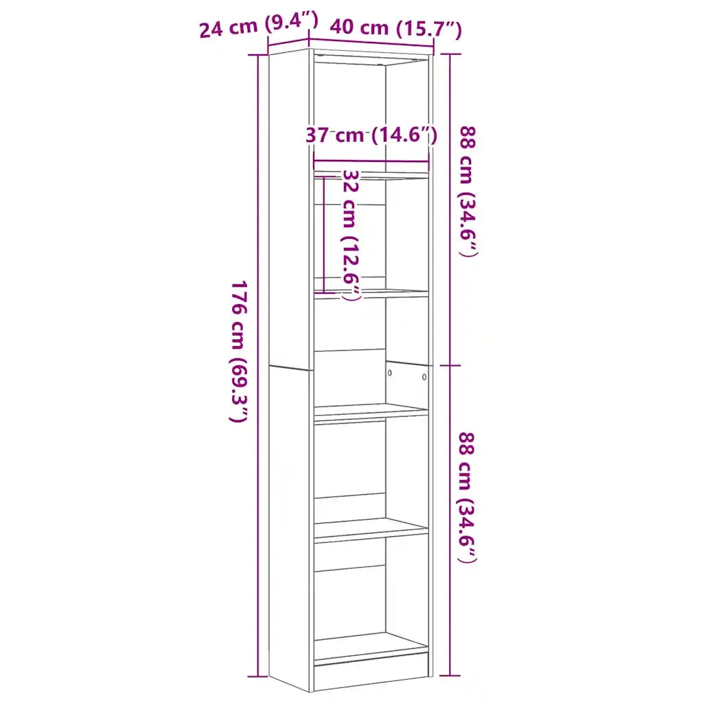 Libreria Rovere Nero 40x24x176 cm in Legno Multistrato