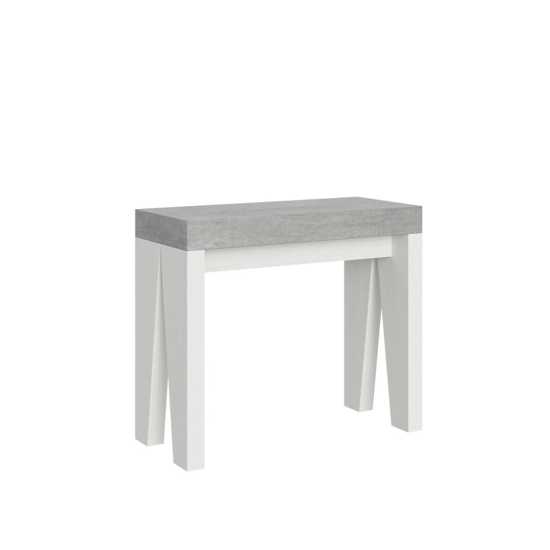 Consolle allungabile 90x40/300 cm Naxy Mix piano Bianco Frassino - Cemento/Bianco Frassino
