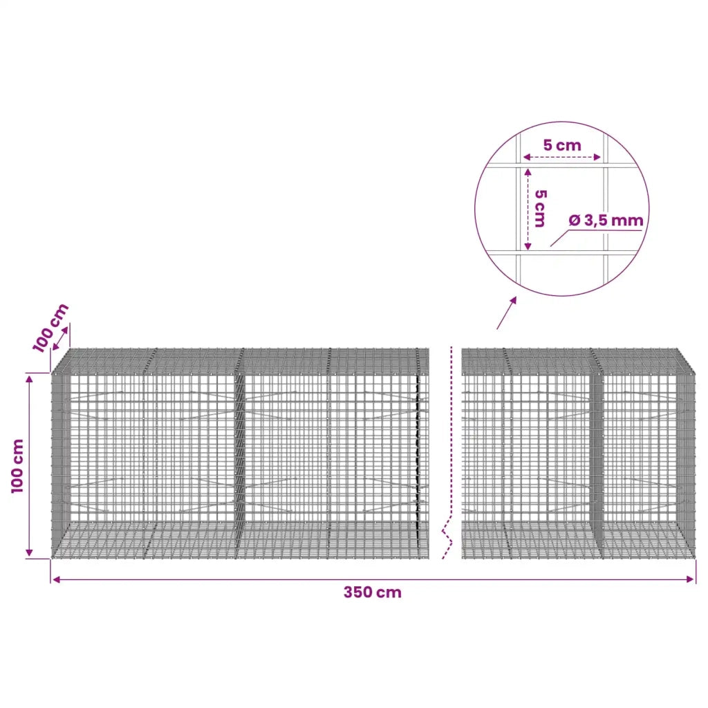 Gabion con Filo da 3,5 mm e Maglia da 5x5 cm 350x100x100 cm 3462433