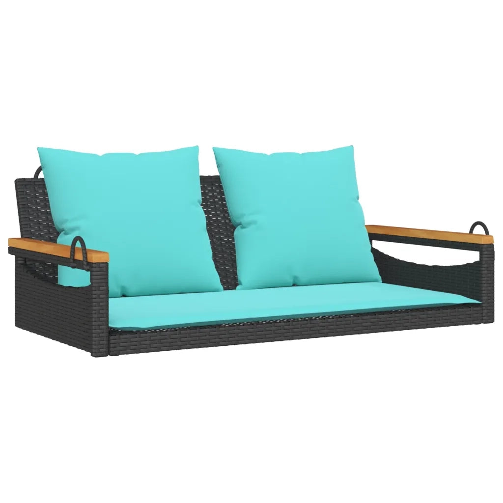 Panchina a Dondolo con Cuscini Nera 109x62x40 cm in Polyrattan