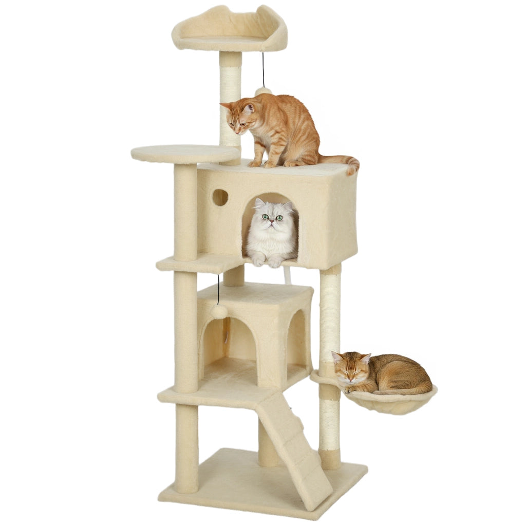 Tiragraffi per Gatti con Amaca e Tunnel ¨C Zephmum ¨C Beige 48x48x140 cm