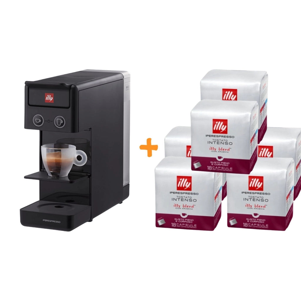 illy Caffe' Macchina da Caffe'  a Capsule Iperespresso Y3.3 Nero + 108 Capsule INTENSO