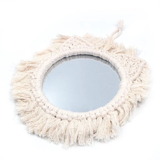 Specchio da parete in legno con frangia boho