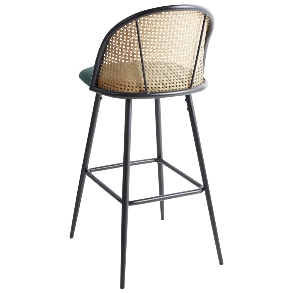 Set di 2 sgabelli da bar in metallo verde effetto legno con intreccio viennese stile retrò soggiorno
