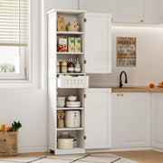 Credenza alta con ripiani regolabili e ante a griglia, per cucina e soggiorno, in MDF bianco, 170 × 40 × 30 cm