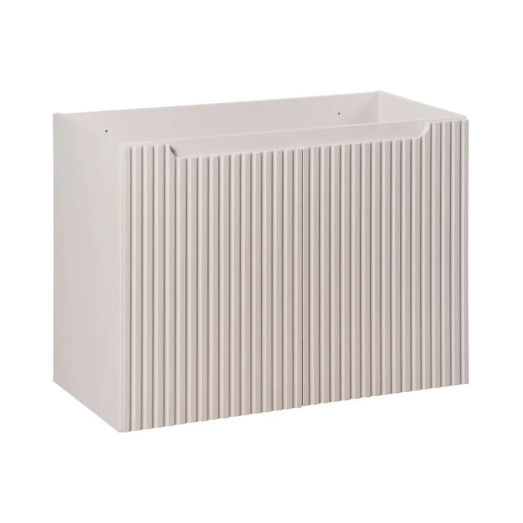 Set VANO cachemire opaco 80 cm: mobile sottolavabo con ante + top per lavabo + lavabo da appoggio bianco scanalato