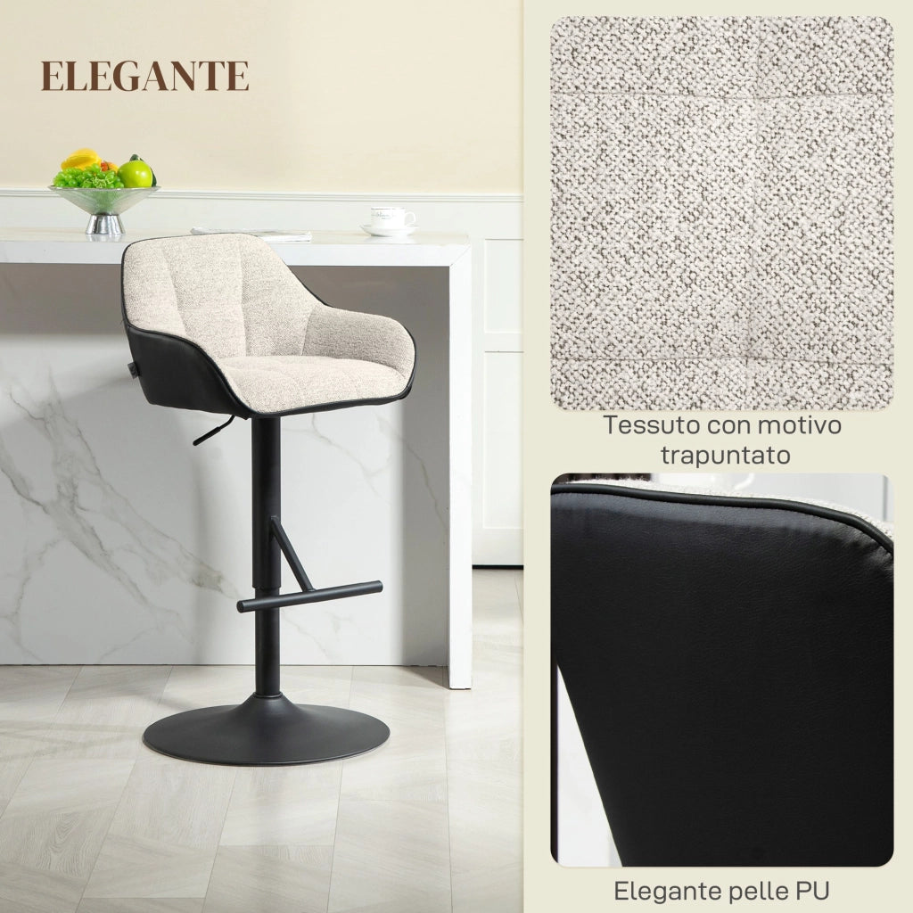 Set 2 Sgabelli Girevoli Imbottiti ad Altezza Regolabile con Schienale 52,5x53x86,5-108 cm Nero e Grigio Chiaro