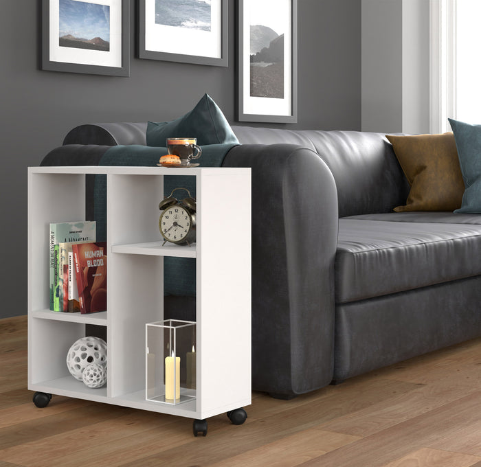 MOBILE TAVOLINO CON RUOTE PORTA PC COMODINO UFFIO CASA BIANCO OPACO 65x60x20cm TRASCO