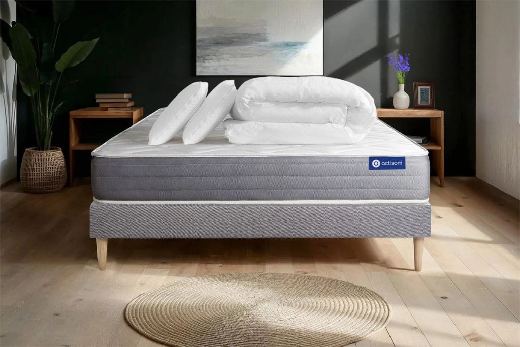 Pacchetto letto completo - Materasso 140x190cm + Box spring con doghe (kit) + 2 cuscini + Piumino - Actilatex Dream