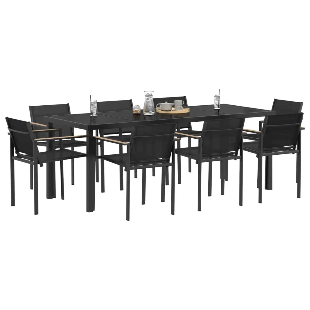 Set di Mobili da Esterno 9 pcs Nero e antracite Textilene