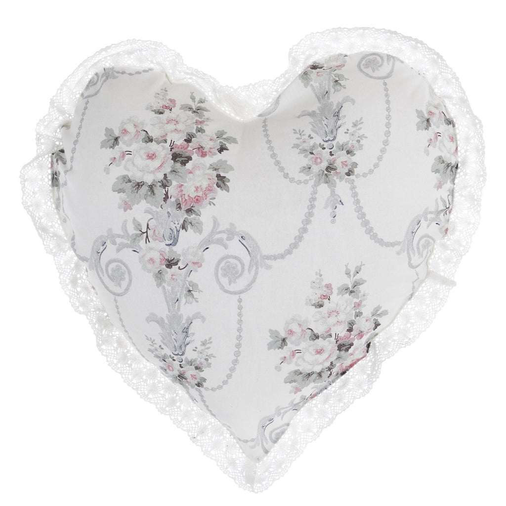 Cuscino a Forma di Cuore con Pizzo Bianco Provenzale Shabby Chic Blanc Mariclo