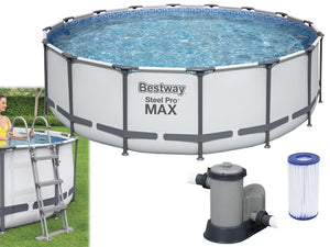 PISCINA TONDA FUORI TERRA STEEL PRO MAX BESTWAY 488xH122 -5612Z + POMPA, SCALETTA E TELO