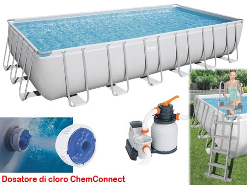 PISCINA RETTANGOLARE FUORI TERRA POWER STEEL BESTWAY 732x366xH132 -56475 + POMPA, DOSATORE, SCALETTA E TELO