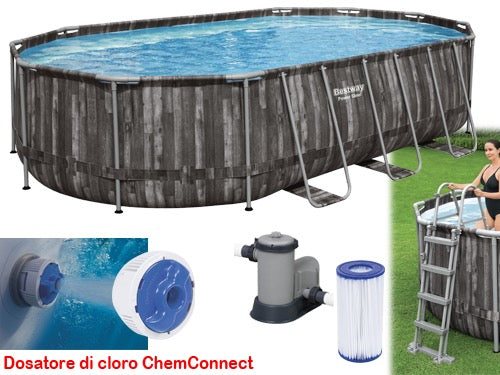 PISCINA OVALE FUORI TERRA STEEL SIMIL LEGNO BESTWAY 610x366xH122 -5611R
