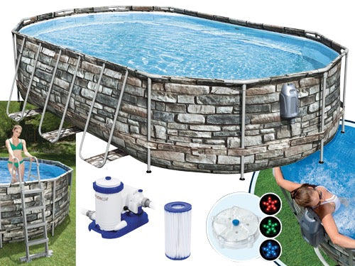 PISCINA OVALE FUORI TERRA STEEL COMFORT PIETRA BESTWAY 610x366xH122 -56719