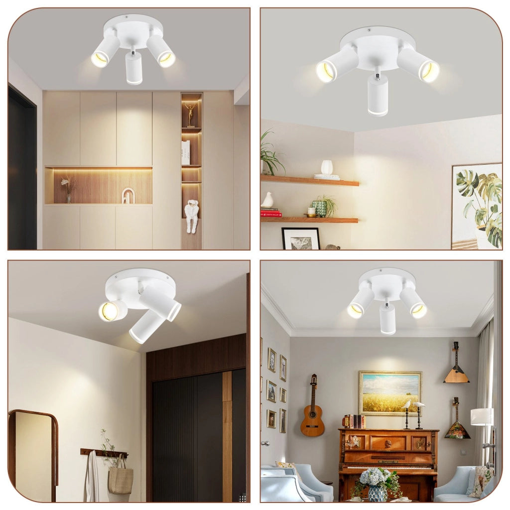ZMH Faretto da soffitto bianchi 3 fiamme orientabili 355° per camera letto
