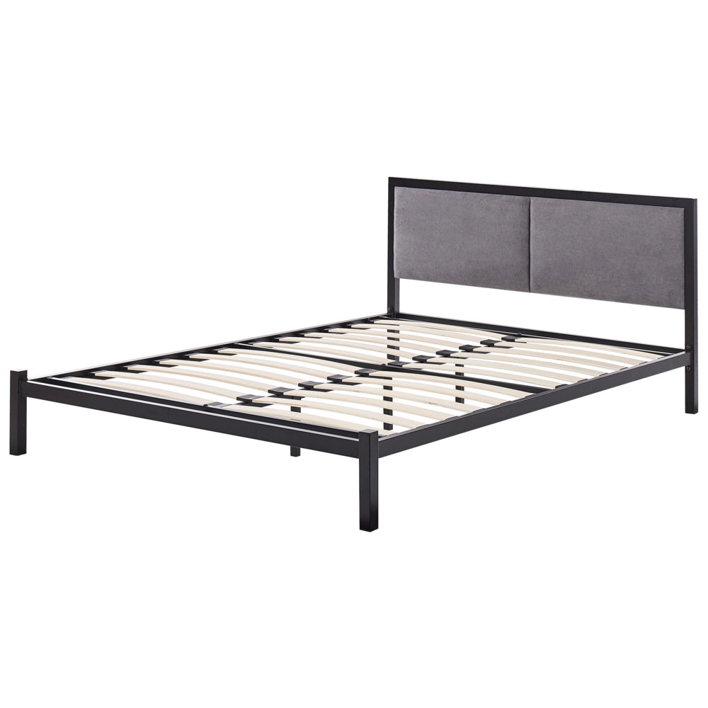Letto in metallo Nero e Grigio 140 x 200 cm imbottita a doghe minimalista