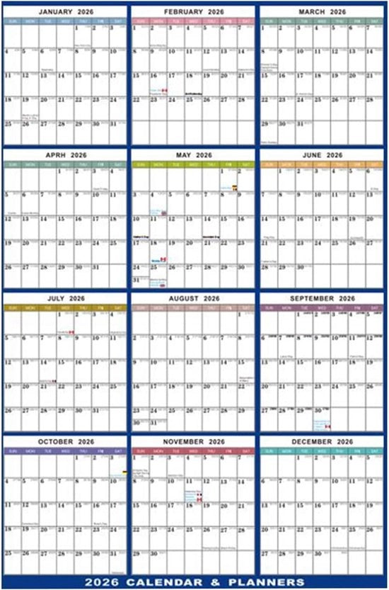 Calendario Annuale 2026 Dodici Mesi Calendario da Appendere per Casa Ufficio Scuola e Aula di Classe Pianificatore per Docente Studente e Famiglia Regalo per Natale