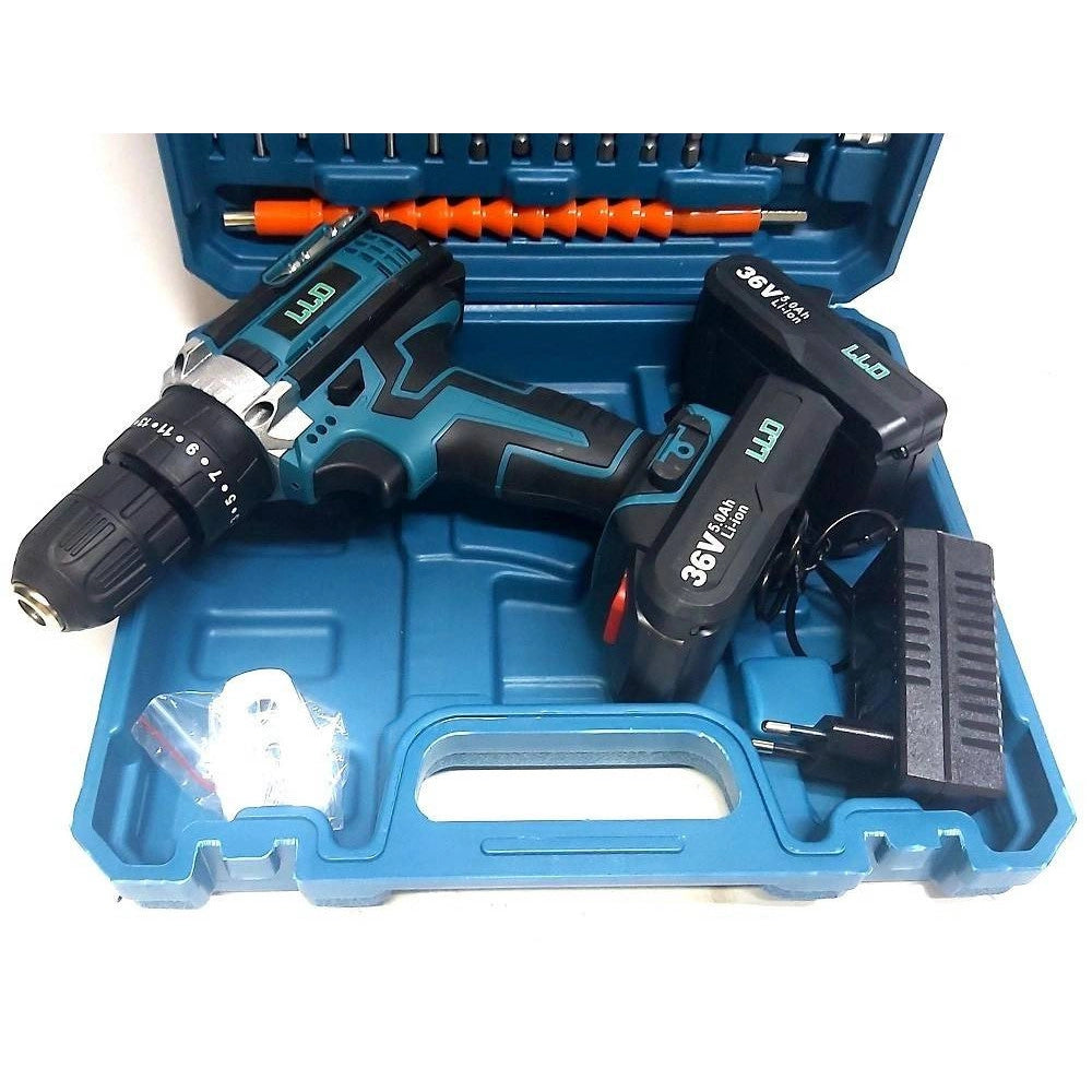 Trade Shop - Trapano Avvitatore Doppia Batteria A Litio 36 V Max + Valigetta 26 Accessori Lld -
