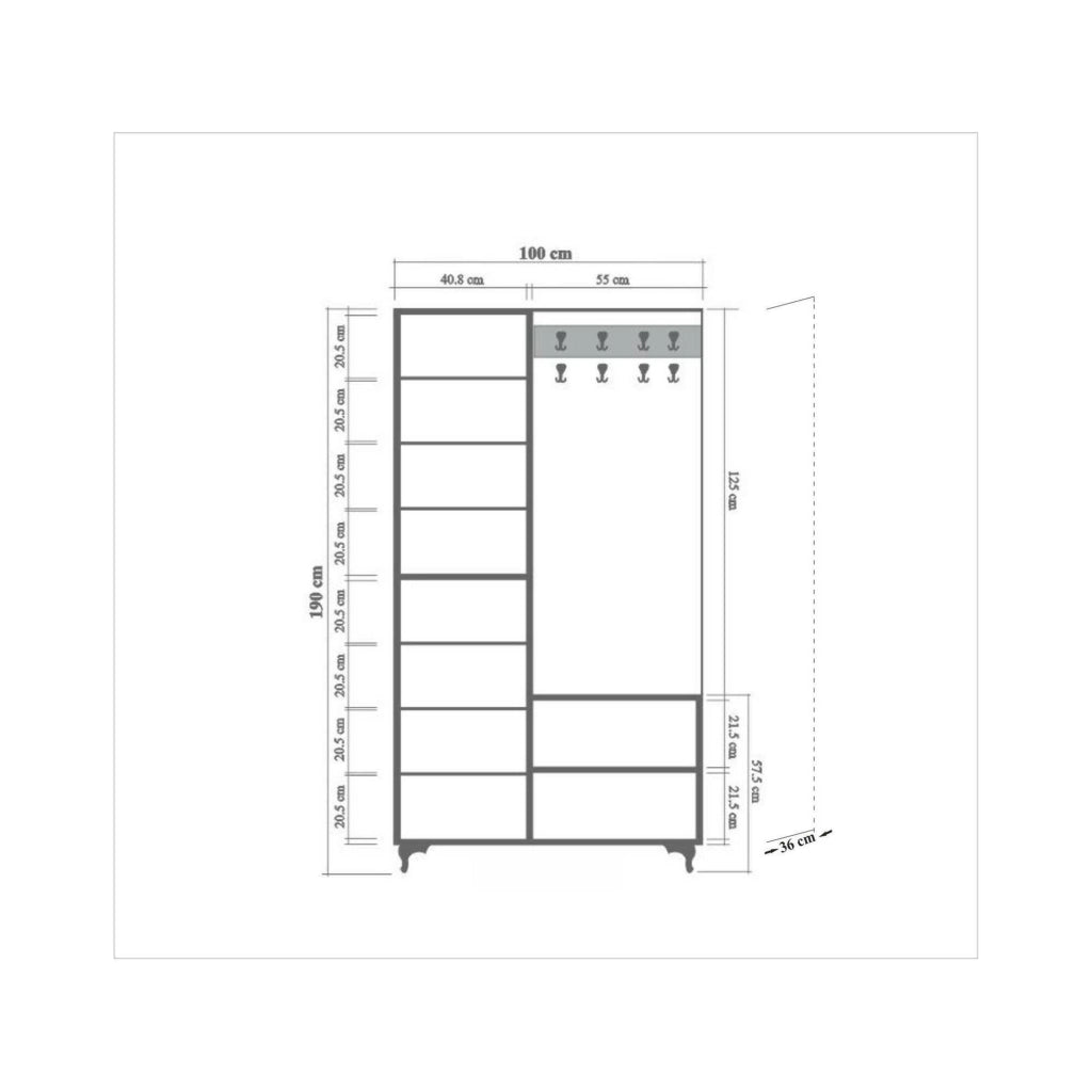 Mobile da ingresso Sugilite, Entratina appendiabiti, Composizione per atrio, Consolle portaoggetti multifunzione, 100x36h190 cm, Quercia