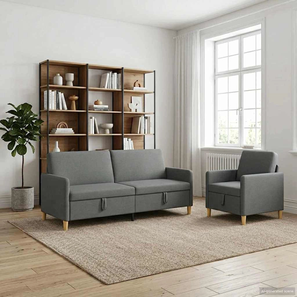 Set di Divani con Storage 2 pz Grigio Scuro Poliestere 3429233