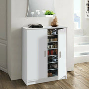 Armadio multiuso Arful, Armadio portascarpe a 2 ante, Mobile basso con 6 ripiani, Scarpiera bassa moderna, cm 75x36h101, Bianco