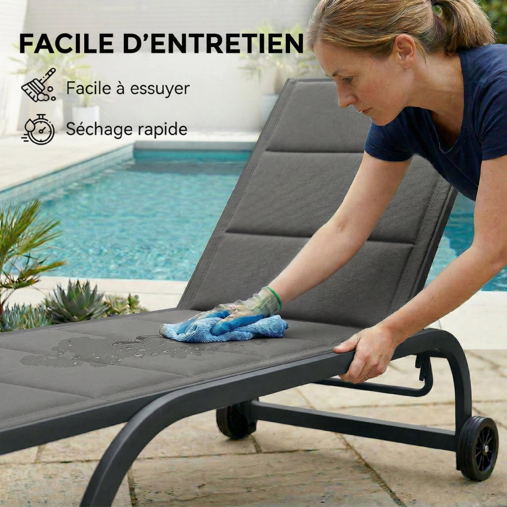 Lettino Pieghevole con Schienale Regolabile ¨C zephmum ¨C Grigio Scuro 62x165x94cm