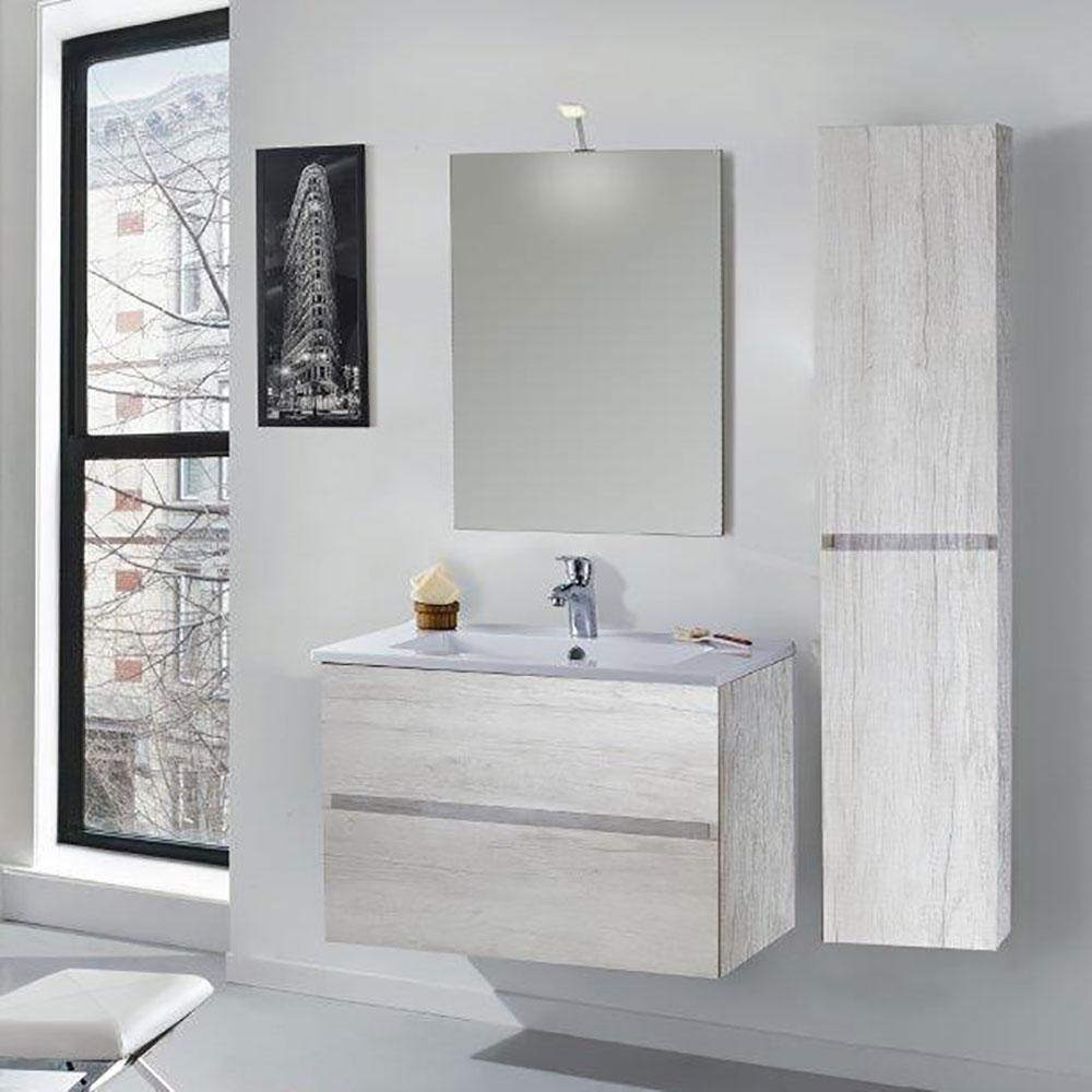 Mobile da Bagno Sospeso 90cm Colonna P18cm Mazzoni Maiorca Light Bianco Frassinato
