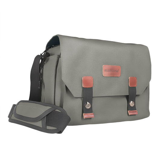 Mantona borsa fotografica Milano grande (borsa universale alla moda per fotocamere reflex digitali e fotocamere a sistema più accessori, vintage, interno grigio) grigio 21648