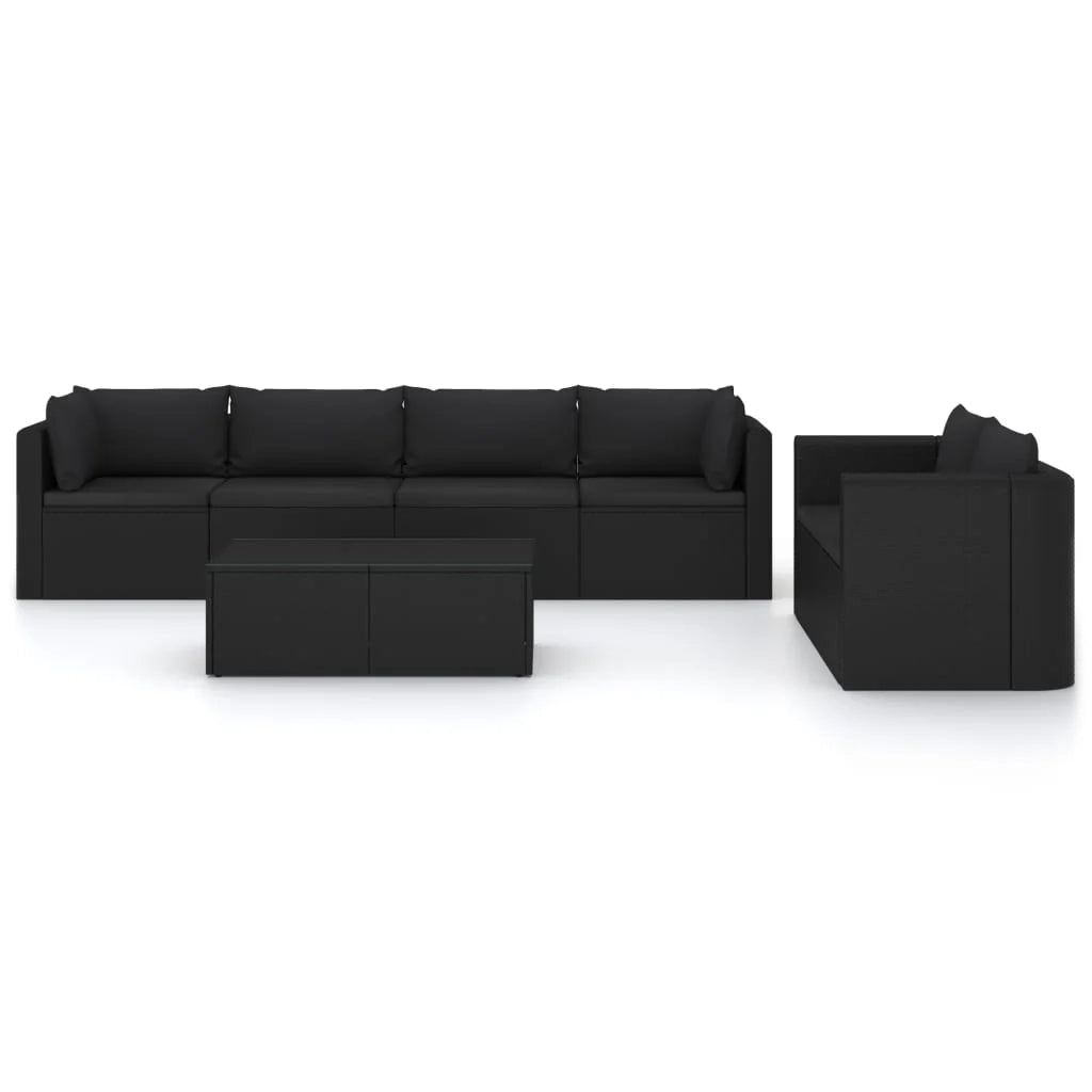 Mobili da giardino mobili da esterno Set di mobili da 7 pezzi con cuscini in resina intrecciata nera 02_0017324