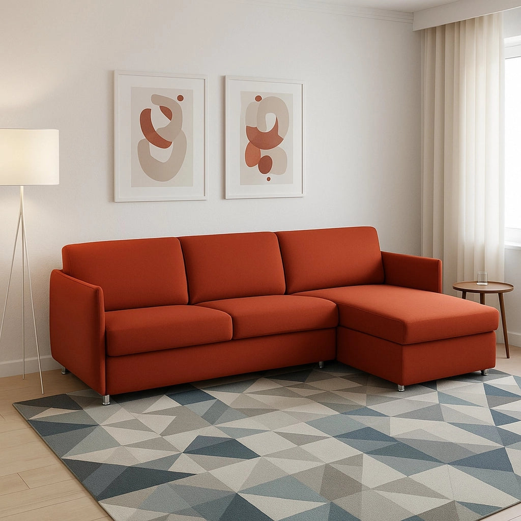 Posina, Divano Fisso con Penisola Sfoderabile Made in Italy, 260x160 cm Arancione