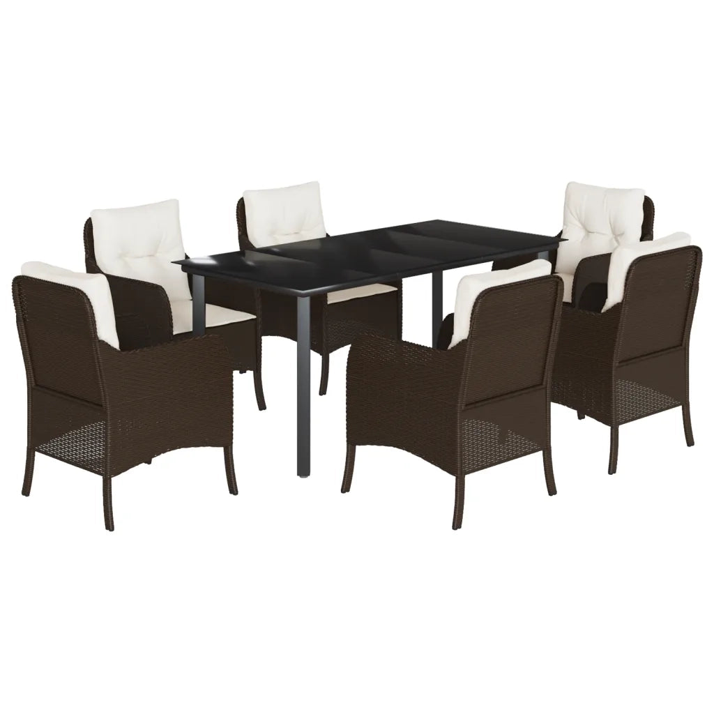 Set da Pranzo da Giardino 7pz con Cuscini in Polyrattan Marronecod mxl 116129