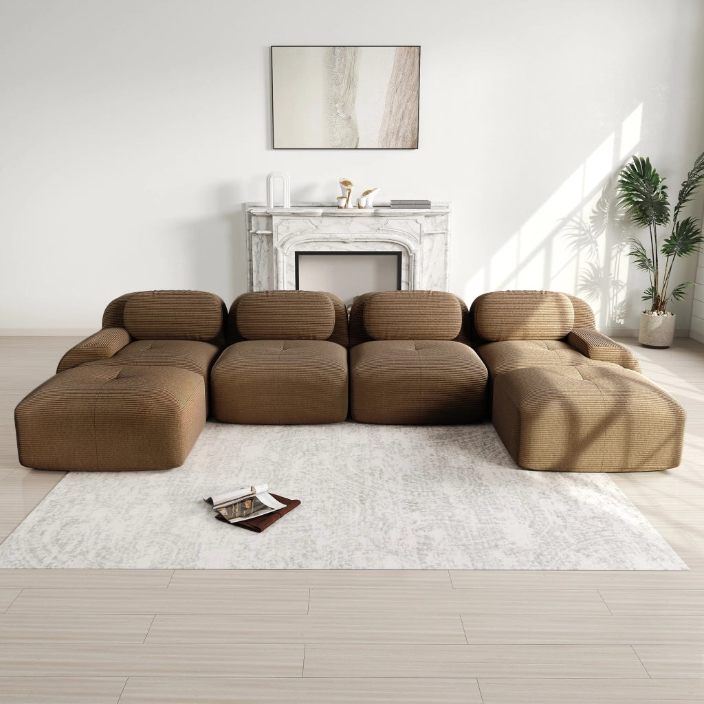 Divano angolare modulare senza montaggio; seduta ergonomica; in velluto a coste marrone 388 Ã— 178 Ã— 75 cm