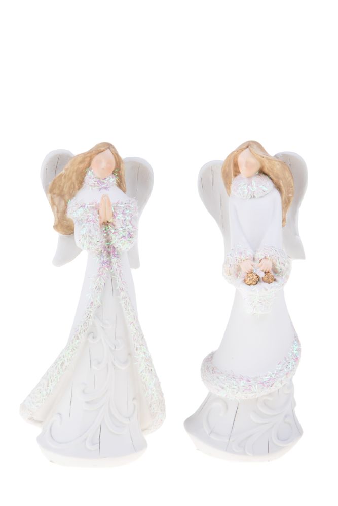 Set 4 Statuine Angeli con Glitter 16,5 cm in Resina