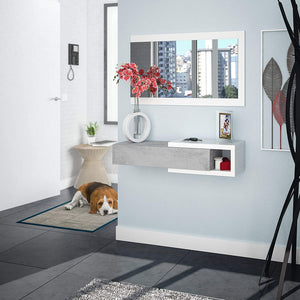 KIT MOBILE INGRESSO 1CASSETTO + 1 SPECCHIO 'NOON' BIANCO E CEMENTO