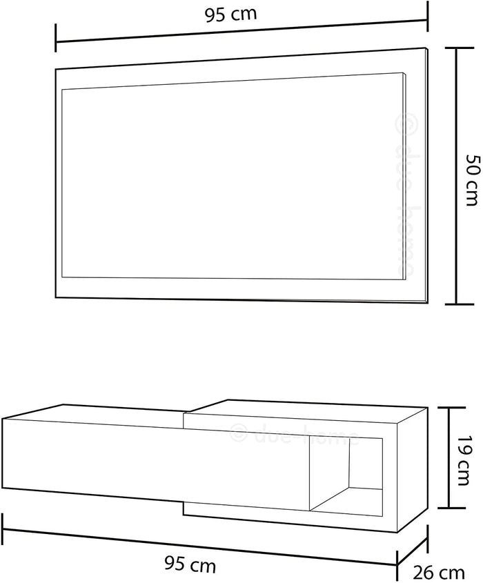 KIT MOBILE INGRESSO 1CASSETTO + 1 SPECCHIO 'NOON' BIANCO E CEMENTO