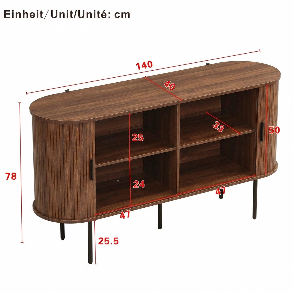 Credenza con Ante a Tapparella ¨C MINIMAL ¨C Legno MDF, Gambe in Metallo, Grigio