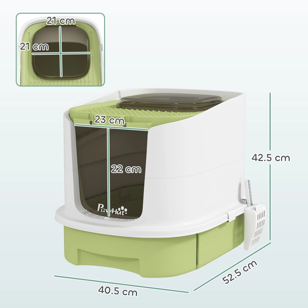 Lettiera Chiusa per Gatti a 2 Porte 40,5x52,5x42,5 cm con Vassoio Estraibile Paletta e Filtri Verde e Bianco