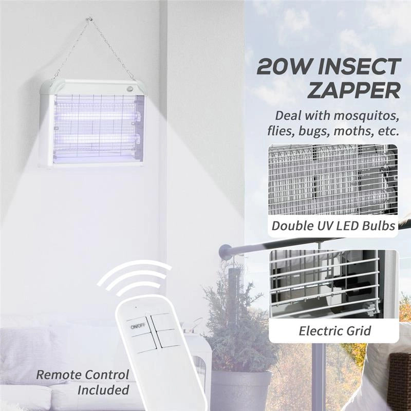 ZAPPER PER INSETTI E ZANZARE DA 20W A LUCI LED UV CON VASSOIO RIMOVIBILE IN ABS E METALLO 39X8X28 CM
