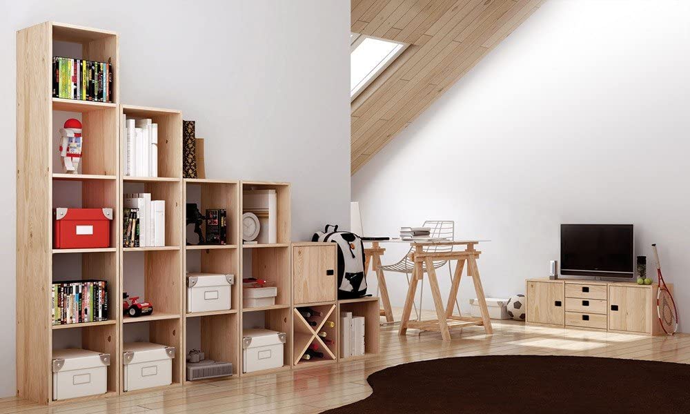 SCAFFALE NEGOZIO CASA KIT CUBO 3 P. DINAMIC CM.33x36x105H LEGNO CHIARO