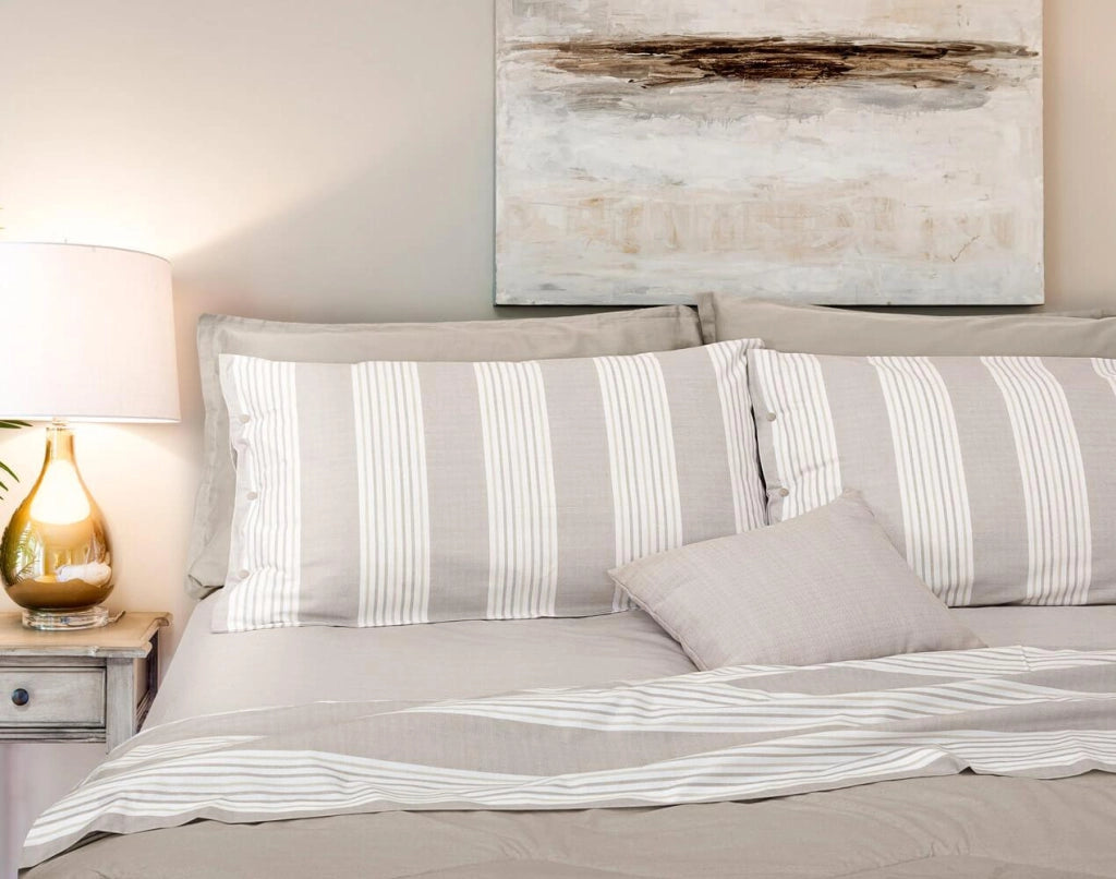 Set Lenzuola Cotone 1 Piazza e Mezzo Sopra Sotto con Angoli e Federe Cober Striped Ecru