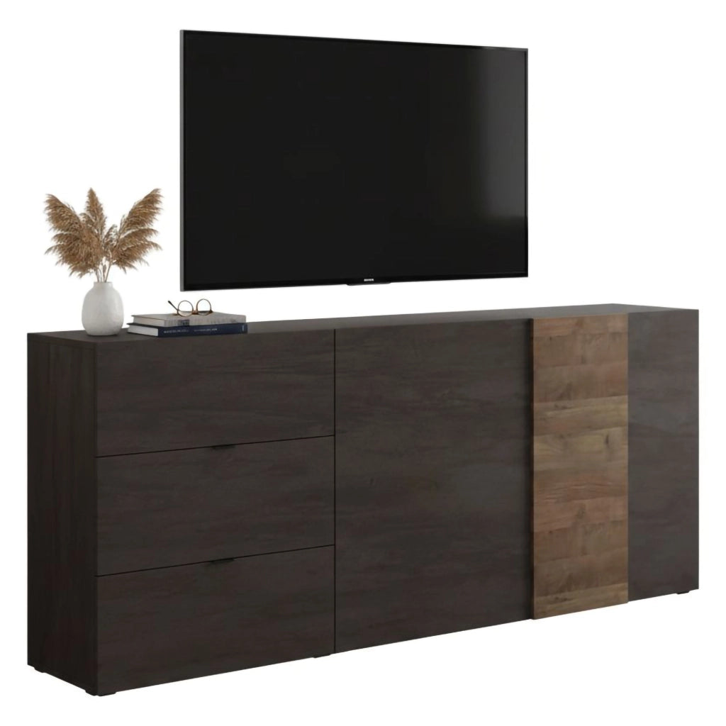 Mobile porta TV Sidr, Credenza da soggiorno, Armadio basso per TV, Base parete attrezzata, Made in Italy, 181x44 h59 cm, Ardesia e Noce