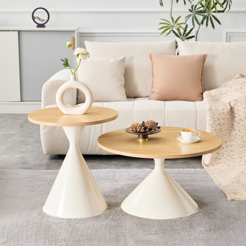 Tavolini da caffè impilabili con 2 piani; salvaspazio; stile moderno e scandinavo; in metallo; color legno