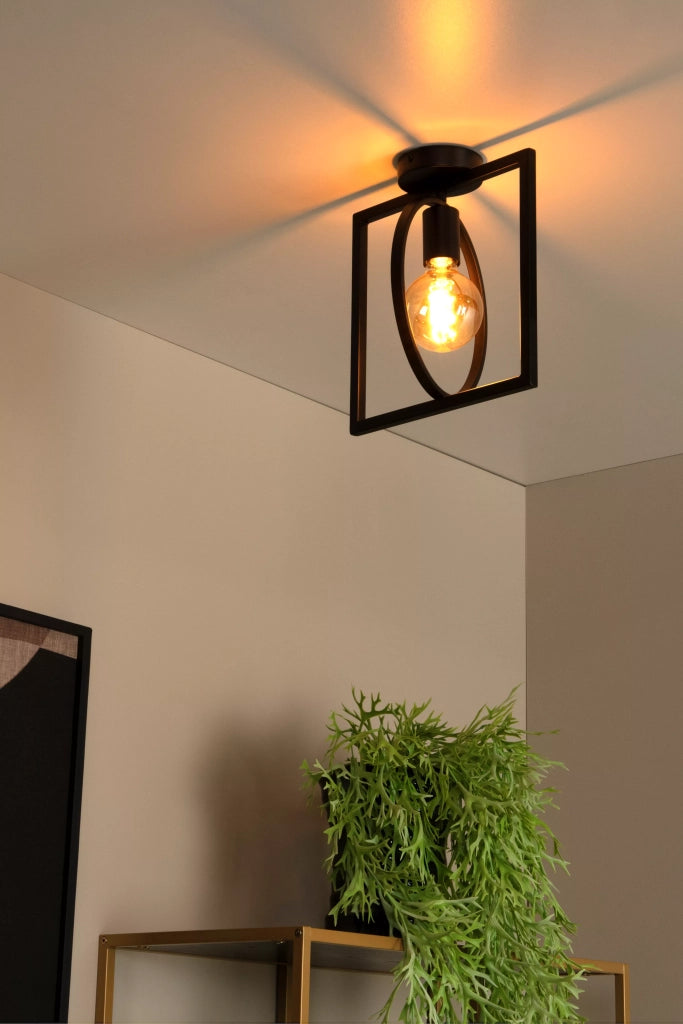 Plafoniera vintage in metallo nera Lucide SUUS E27 40W