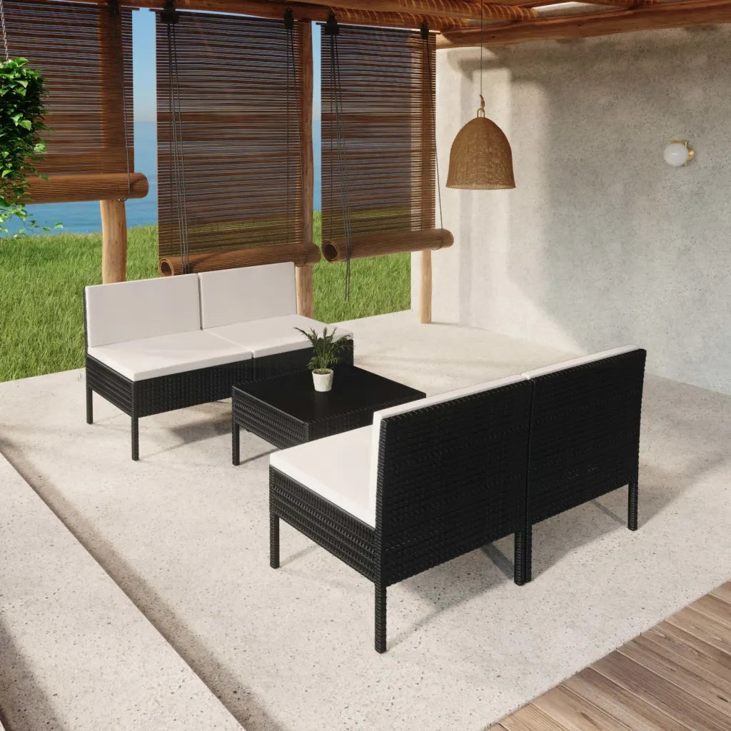 Set Divani da Giardino 5 pz con Cuscini in Polyrattan Nero 3094308