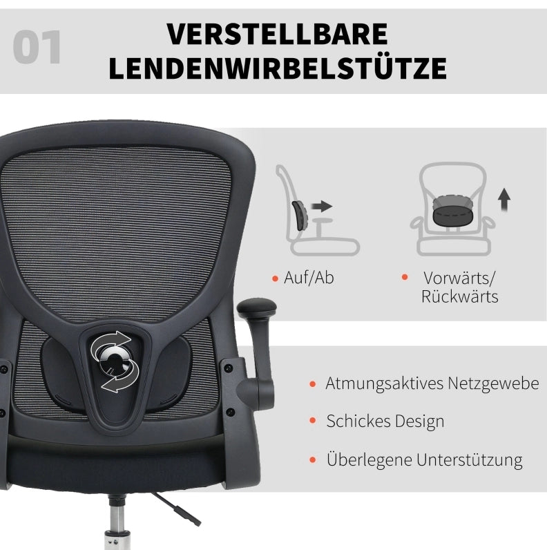 Sedia ergonomica nera con supporto lombare 4D