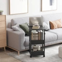 Tavolino da Salotto Tavolino a Rotelle Tavolino da Letto per Computer Portatile Altezza Regolabile - 2 Mensole integrate - telaio metallico Nero