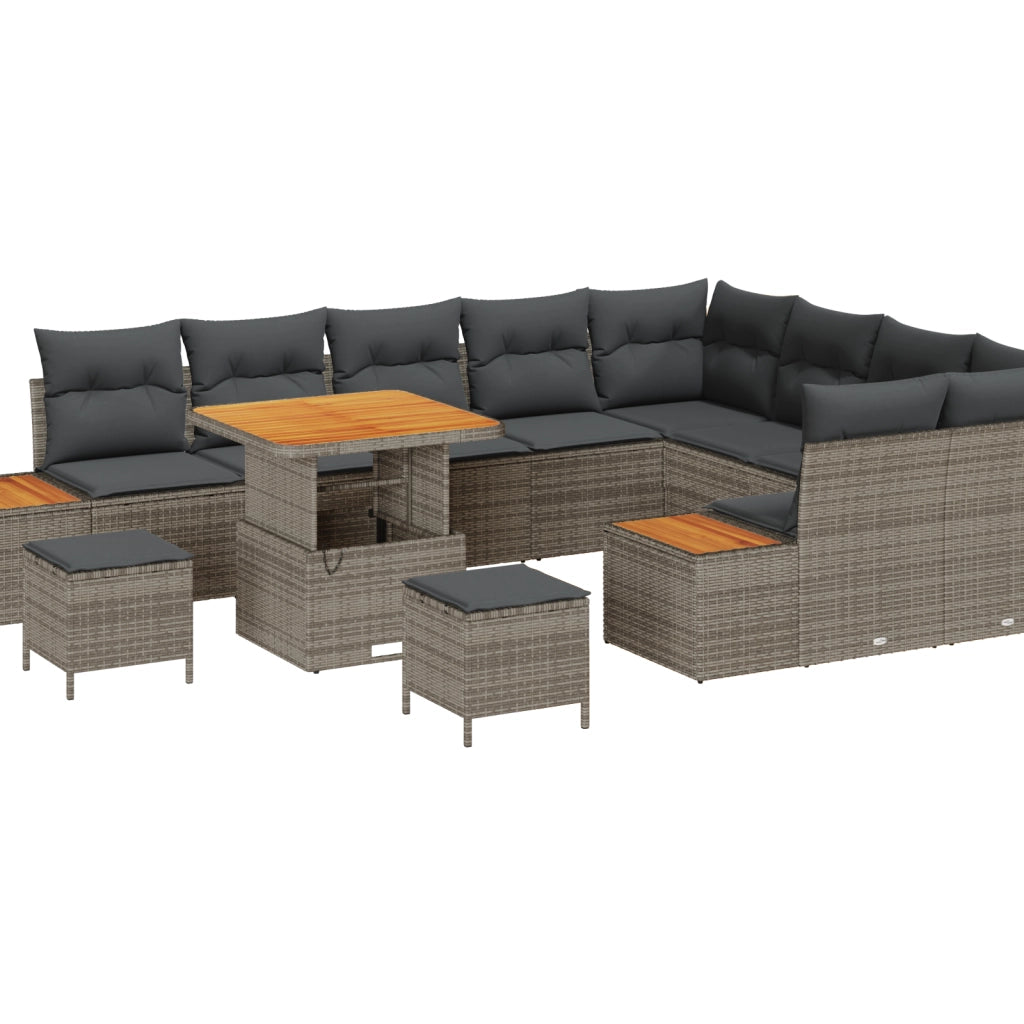 Set divano da giardino 12 pezzi con cuscini grigio polyrattan